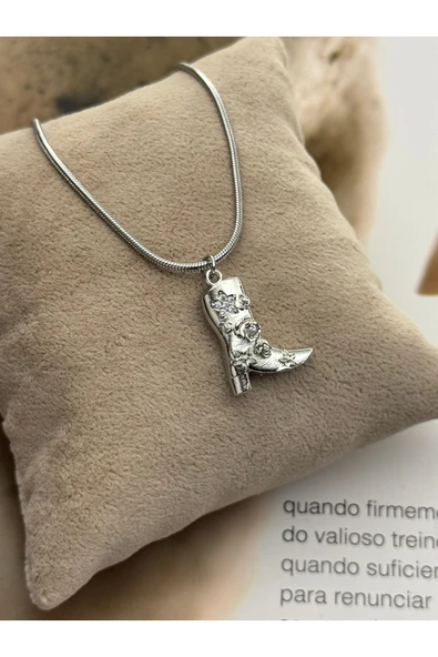 roshel Kararmaz Çelik Zirkon Taşlı Kovboy Çizmesi Kolye Vip Seri Gümüş Renk Kolye Yılan Zincir 45/60 CM Gümüş ürün görseli 1
