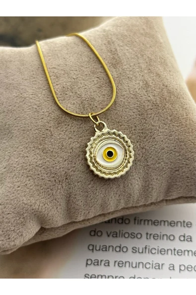 roshel Kararmaz Çelik Gold Renk Kolye Nazar Detaylı Kadın Kolye Yılan Zincir Altın ürün görseli 1
