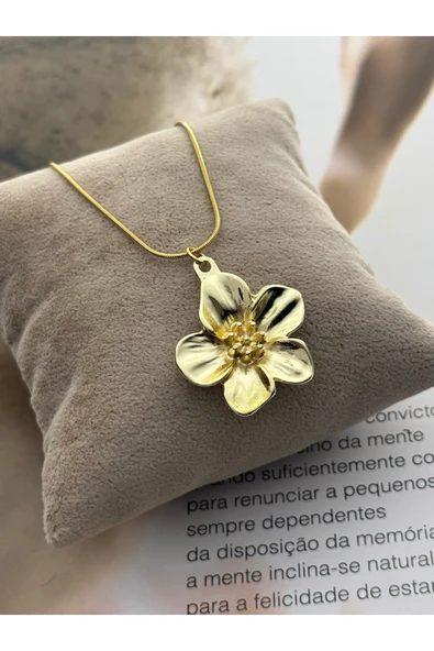 roshel Kararmaz Çelik Gold Renk Kolye Lotus Çiçek Detaylı Kadın Kolye Yılan Zincir Altın ürün görseli 1
