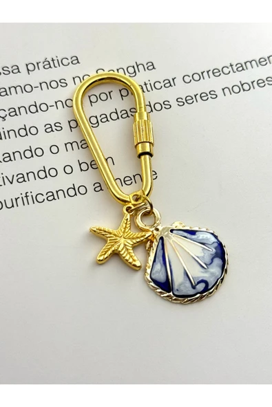 roshel Charm Anahtarlık Mineli İstiridye ve Deniz Yıldızı Çanta Charm Charm Anahtarlık Altın ürün görseli 1