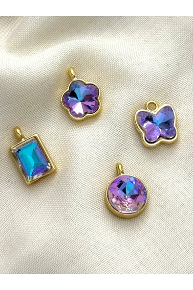 roshel 4 Adet Altın Kaplama Hologram Kolye Ucu Charm (5 adet Çelik Halka Gönderilmektedir) Altın ürün görseli 1