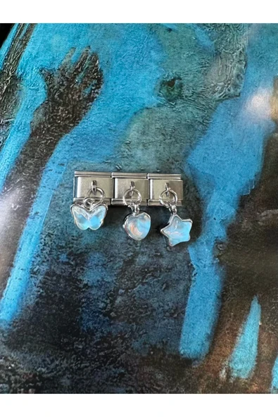 LAİKA 3'lü Çelik Italyan Bileklik Charm Kelebek-kalp-yıldız Hologram Kararmaz Gri ürün görseli 1