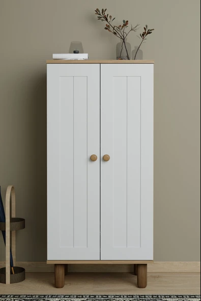 Ayka Membran Kapaklı 5 Raflı ve Çok Amaçlı Dolap Beyaz - Ceviz 129 cm ürün görseli 1