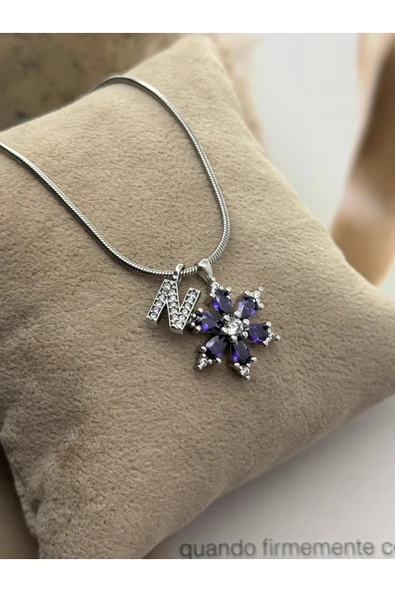 roshel Kadın Çelik Lotus Kolye Harfli Zirkon Taşlı | Kararmaz Paslanmaz Çelik Sevgililer Günü Özel Hediye Gümüş ürün görseli 1
