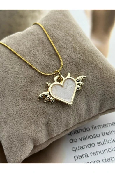 roshel Kararmaz Çelik Gold Renk Kolye Kalp Detaylı Kadın Kolye Yılan Zincir Altın ürün görseli 1