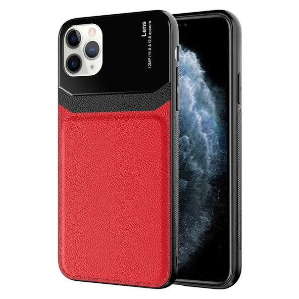 iPhone 11 Pro Kılıf Deri Görünümlü Tasarım Sert Arka Kapak ürün görseli 1