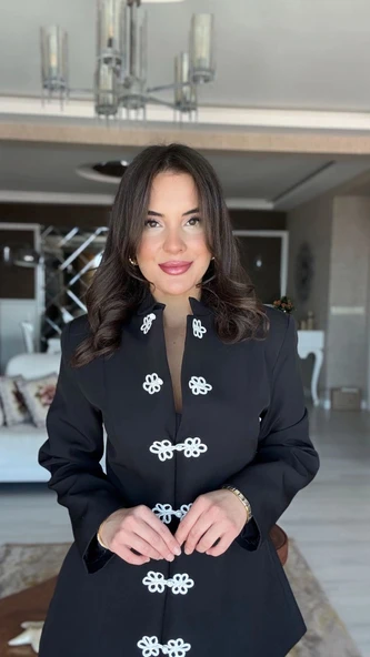 Flora Düğme Detaylı Napolyon Ceket - Siyah ürün görseli 1