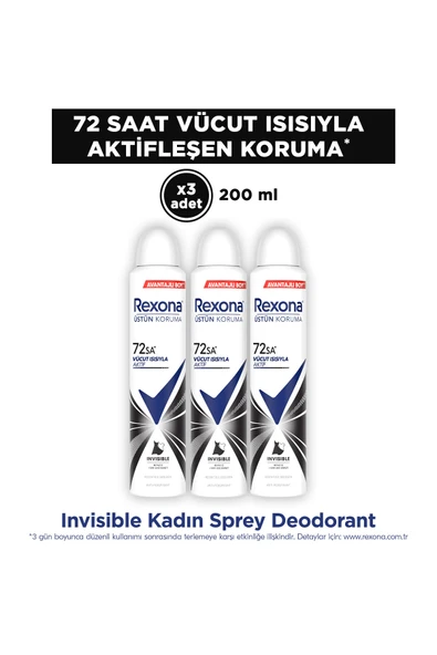 REXONA Kadın Sprey Deodorant Invisible Beyaz İz Sarı Leke Karşıtı 72 Saat Kesintisiz Üstün Koruma 20 ürün görseli 1