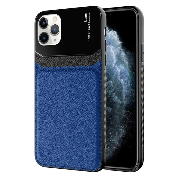 iPhone 11 Pro Max Kılıf Deri Görünümlü Tasarım Sert Arka Kapak ürün görseli 1