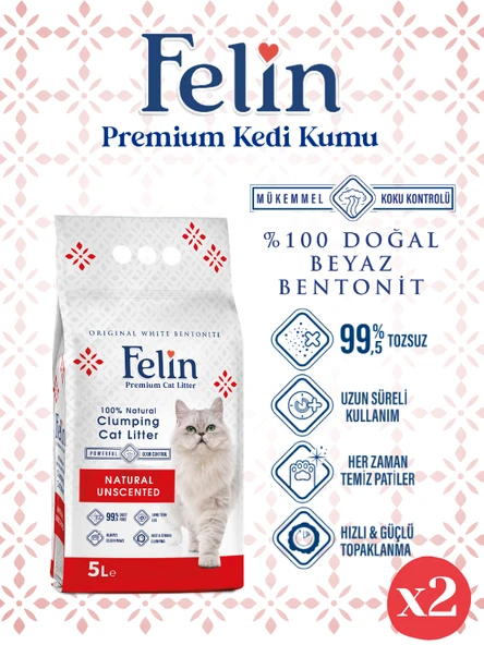 Felin Naturel Kokusuz Topaklanan İnce Taneli Kedi Kumu 5Lx2 ürün görseli 1