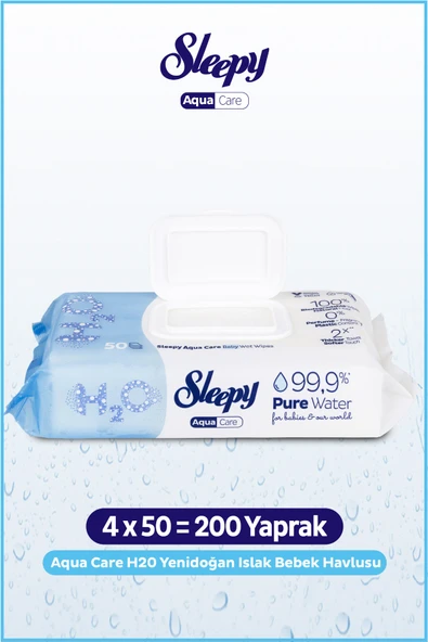 Sleepy AquaCare H2O Yenidoğan Islak Bebek Havlusu 4X50 ürün görseli 1