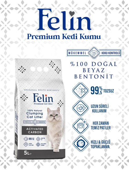Felin Aktif Karbonlu Topaklanan İnce Taneli Kedi Kumu 5L ürün görseli 1
