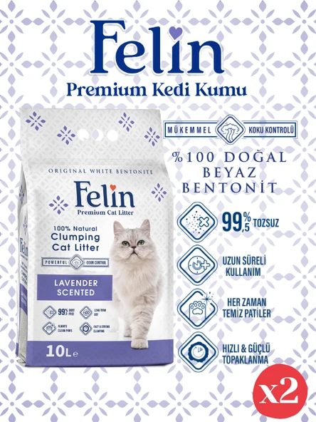 Felin Lavanta Kokulu Topaklanan İnce Taneli Kedi Kumu 10Lx2 ürün görseli 1
