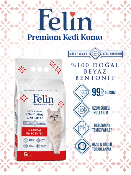 Felin Naturel Kokusuz Topaklanan İnce Taneli Kedi Kumu 5L ürün görseli 1
