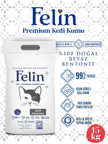 Felin Aktif Karbonlu Topaklanan İnce Taneli Kedi Kumu 15 kg ürün görseli 1