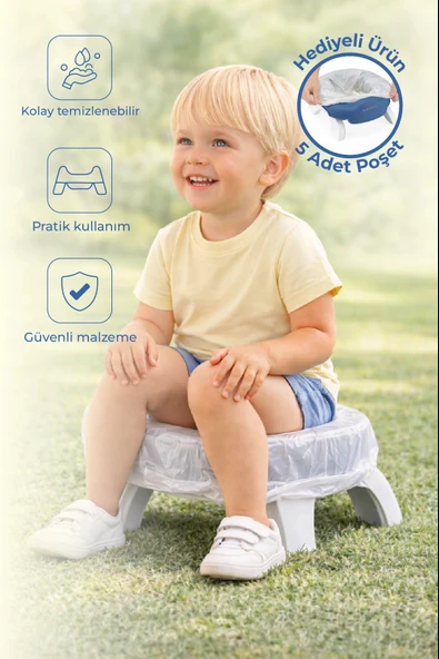 Babyjem 2 İn 1 Portatif Katlanabilir Seyahat Lazımlığı Klozet Adaptörü İndigo Mavi + 5 Hediye Poşet ürün görseli 1
