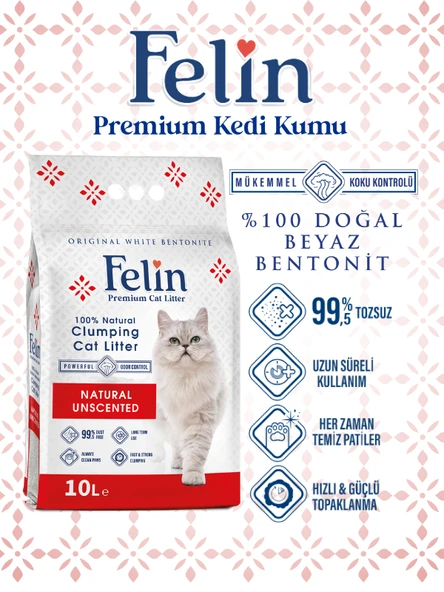 Felin Naturel Kokusuz Topaklanan İnce Taneli Kedi Kumu 10L ürün görseli 1