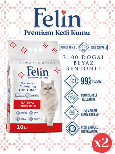 Felin Naturel Kokusuz Topaklanan İnce Taneli Kedi Kumu 10Lx2 ürün görseli 1