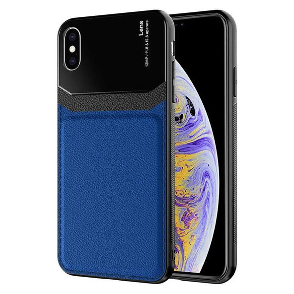iPhone XS Max 6.5 Kılıf Deri Görünümlü Tasarım Sert Arka Kapak ürün görseli 1
