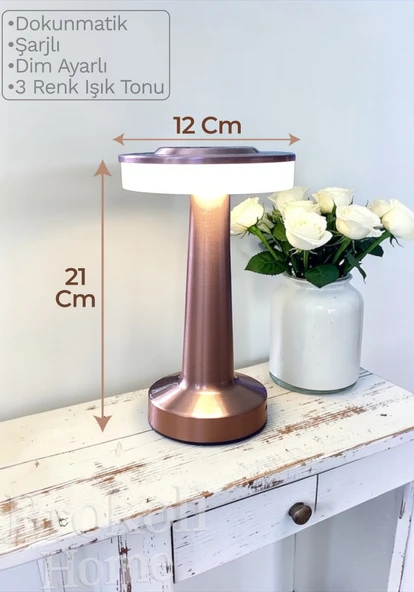 Dokunmatik Masa Ve Gece Lambası Dokunmatik Lamba Abajur Led Şarjlı Masa Lambası Ledli Rose Gold 21Cm ürün görseli 1