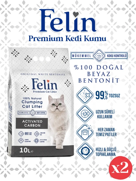 Felin Aktif Karbonlu Topaklanan İnce Taneli Kedi Kumu 10Lx2 ürün görseli 1