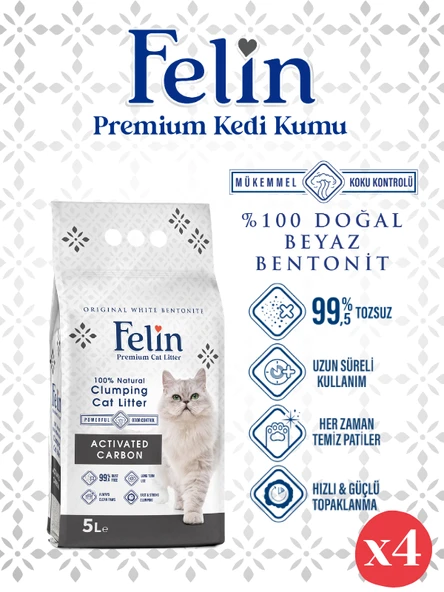 Felin Aktif Karbonlu Topaklanan İnce Taneli Kedi Kumu 5Lx4 ürün görseli 1