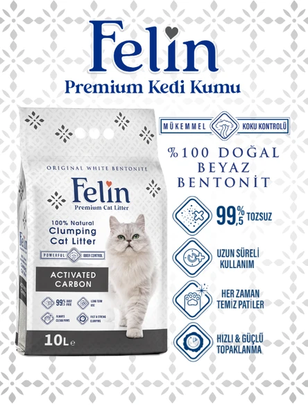 Felin Aktif Karbonlu Topaklanan İnce Taneli Kedi Kumu 10L ürün görseli 1