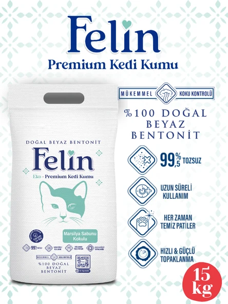 Felin Marsilya Sabunu Kokulu Topaklanan İnce Taneli Kedi Kumu 15 kg ürün görseli 1