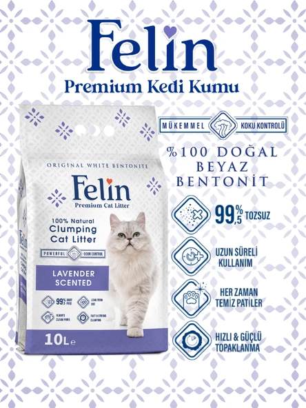 Felin Lavanta Kokulu Topaklanan İnce Taneli Kedi Kumu 10L ürün görseli 1