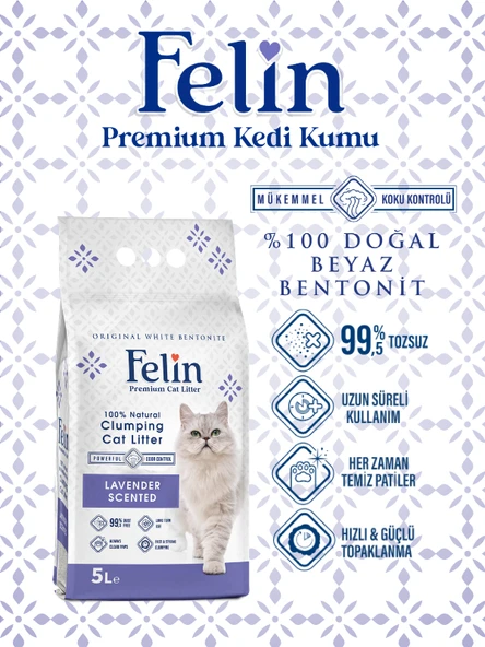 Felin Lavanta Kokulu Topaklanan İnce Taneli Kedi Kumu 5L ürün görseli 1