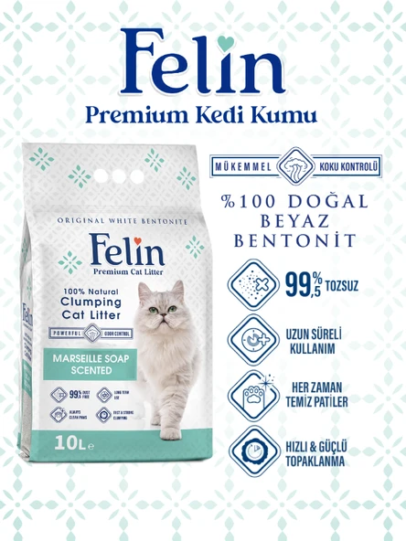 Felin Marsilya Sabunu Kokulu Topaklanan İnce Taneli Kedi Kumu 10L ürün görseli 1