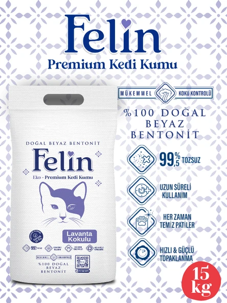 Felin Lavanta Kokulu Topaklanan İnce Taneli Kedi Kumu 15 kg ürün görseli 1