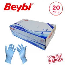 Beybi L (Large) Pudrasız Mavi Nitril Muayene Eldiveni 20 Paket (1 Koli) ürün görseli 1