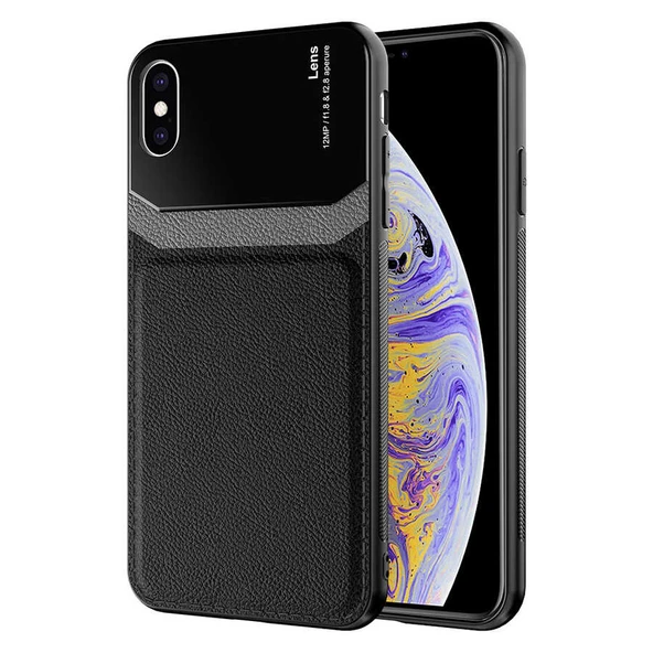 iPhone X / XS Kılıf Deri Görünümlü Tasarım Sert Arka Kapak ürün görseli 1