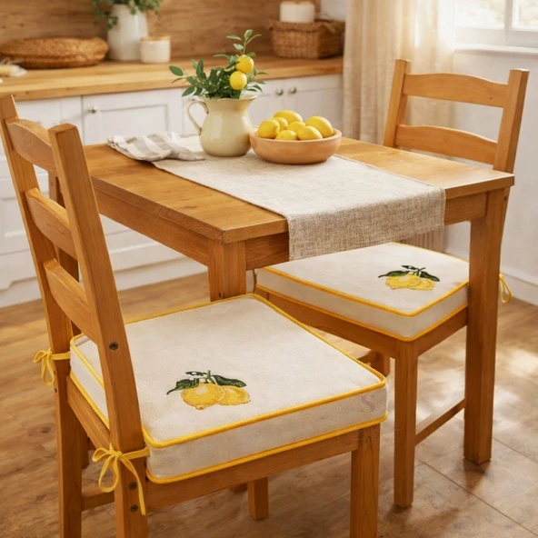 Limon Nakışlı Sandalye Minderi 40x40x5 cm Panama Keten 5 cm Süngerli Özel Tasarım ürün görseli 1