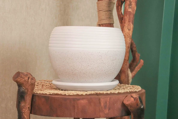 Bitki Tasarımı Ev Dekorasyon  Beyaz Granit Küp Tabaklı Terracota Toprak Saksı Saksılık Salon Çiçeklik Büyük Boy ürün görseli 1