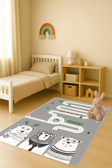 Modern Dijital Baskı Kaymaz Taban Çocuk ve Genç Odası Halısı H0718 RENKLİ 80 X 150 ürün görseli 1