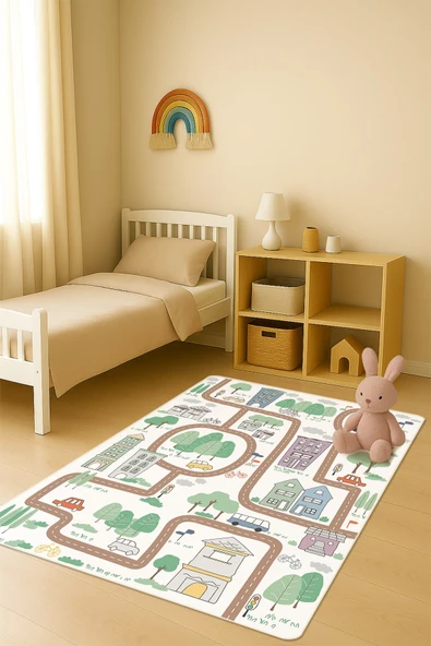 Modern Dijital Baskı Kaymaz Taban Çocuk ve Genç Odası Halısı H0716 RENKLİ 80 X 150 ürün görseli 1