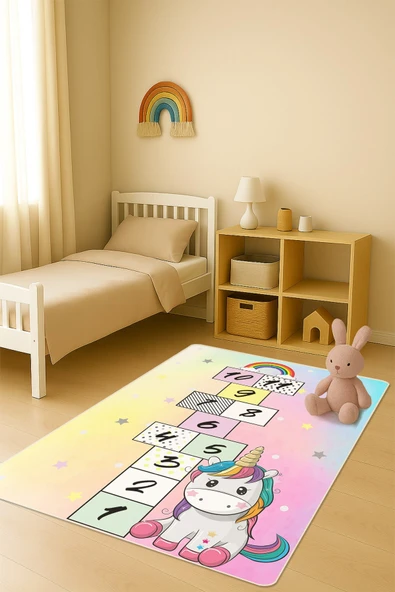 Modern Dijital Baskı Kaymaz Taban Çocuk ve Genç Odası Halısı H0683 RENKLİ 80 X 150 ürün görseli 1