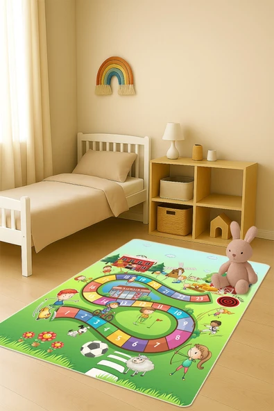 Modern Dijital Baskı Kaymaz Taban Çocuk ve Genç Odası Halısı H0708 RENKLİ 100 X 300 ürün görseli 1