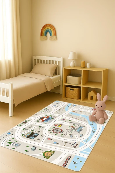 Modern Dijital Baskı Kaymaz Taban Çocuk ve Genç Odası Halısı H0721 RENKLİ 100 X 200 ürün görseli 1