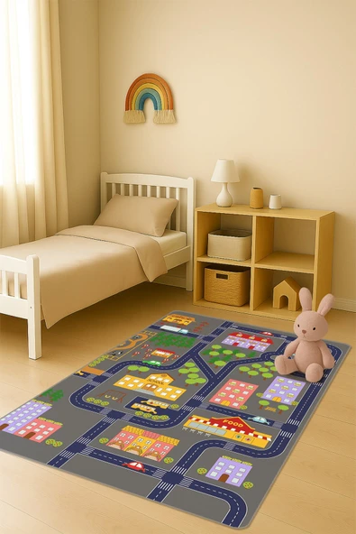 Modern Dijital Baskı Kaymaz Taban Çocuk ve Genç Odası Halısı H0714 RENKLİ 160 X 230 ürün görseli 1