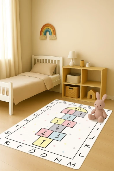 Modern Dijital Baskı Kaymaz Taban Çocuk ve Genç Odası Halısı H0689 RENKLİ 100 X 300 ürün görseli 1
