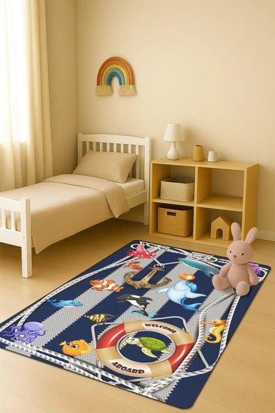 Modern Dijital Baskı Kaymaz Taban Çocuk ve Genç Odası Halısı H0679 RENKLİ 100 X 300 ürün görseli 1