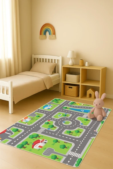 Modern Dijital Baskı Kaymaz Taban Çocuk ve Genç Odası Halısı H0715 RENKLİ 200 X 300 ürün görseli 1