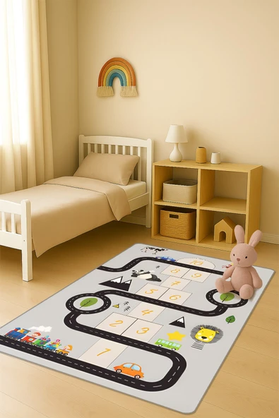 Modern Dijital Baskı Kaymaz Taban Çocuk ve Genç Odası Halısı H0719 RENKLİ 80 X 200 ürün görseli 1