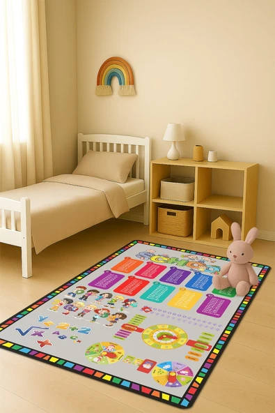 Modern Dijital Baskı Kaymaz Taban Çocuk ve Genç Odası Halısı H0635 RENKLİ 80 X 150 ürün görseli 1