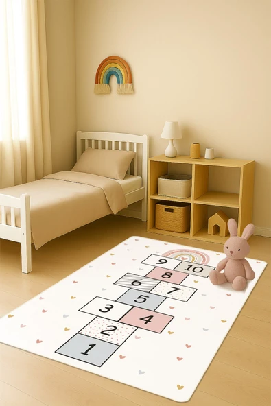 Modern Dijital Baskı Kaymaz Taban Çocuk ve Genç Odası Halısı H0687 RENKLİ 80 X 150 ürün görseli 1