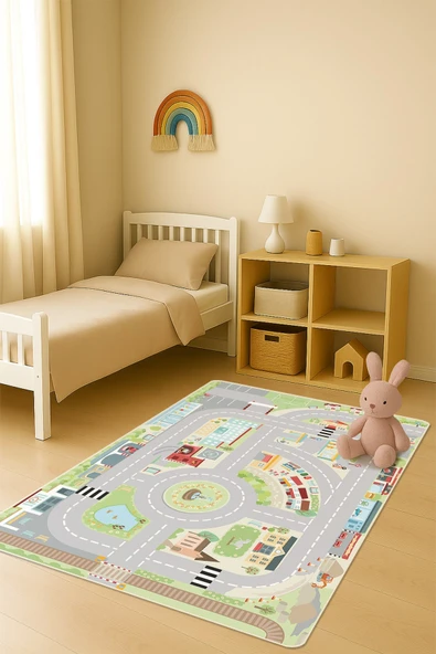 Modern Dijital Baskı Kaymaz Taban Çocuk ve Genç Odası Halısı H0712 RENKLİ 180 X 280 ürün görseli 1