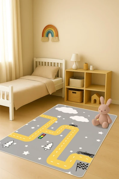 Modern Dijital Baskı Kaymaz Taban Çocuk ve Genç Odası Halısı H0723 RENKLİ 180 X 280 ürün görseli 1